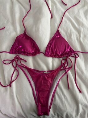 Women's Shiny Fuchsia String Bikini Top & Bottom